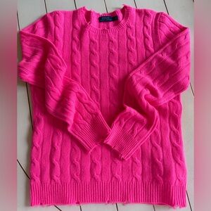 Ralph Lauren Iconic Cashmere Wool Bright Pink Cable Knit Sweater - Size L - NEW